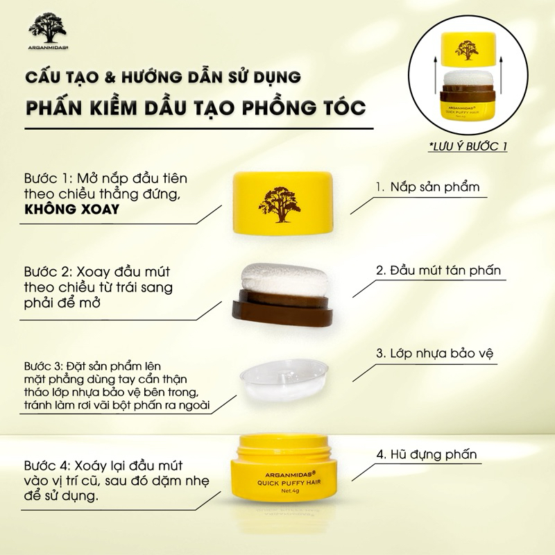 Ảnh Phấn Kiềm Dầu Tạo Phồng Chân Tóc Arganmidas, Phấn Gội Khô Giúp Tóc Bồng Bềnh 2