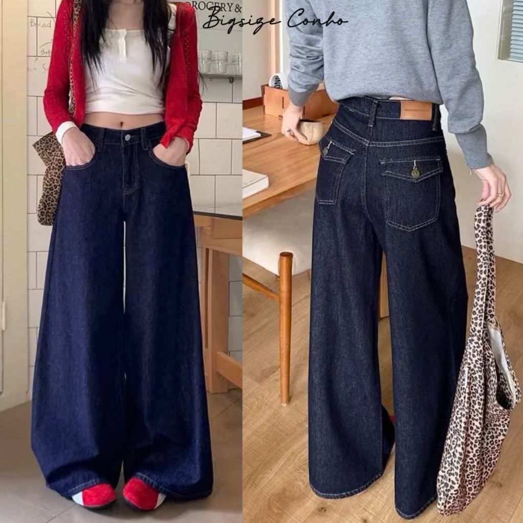 Quần Suông Jean Nữ Phom Bigsize,Quần Ống Rộng Phong Cách Năng Động Màu Basic Dễ Phối Đồ Q548