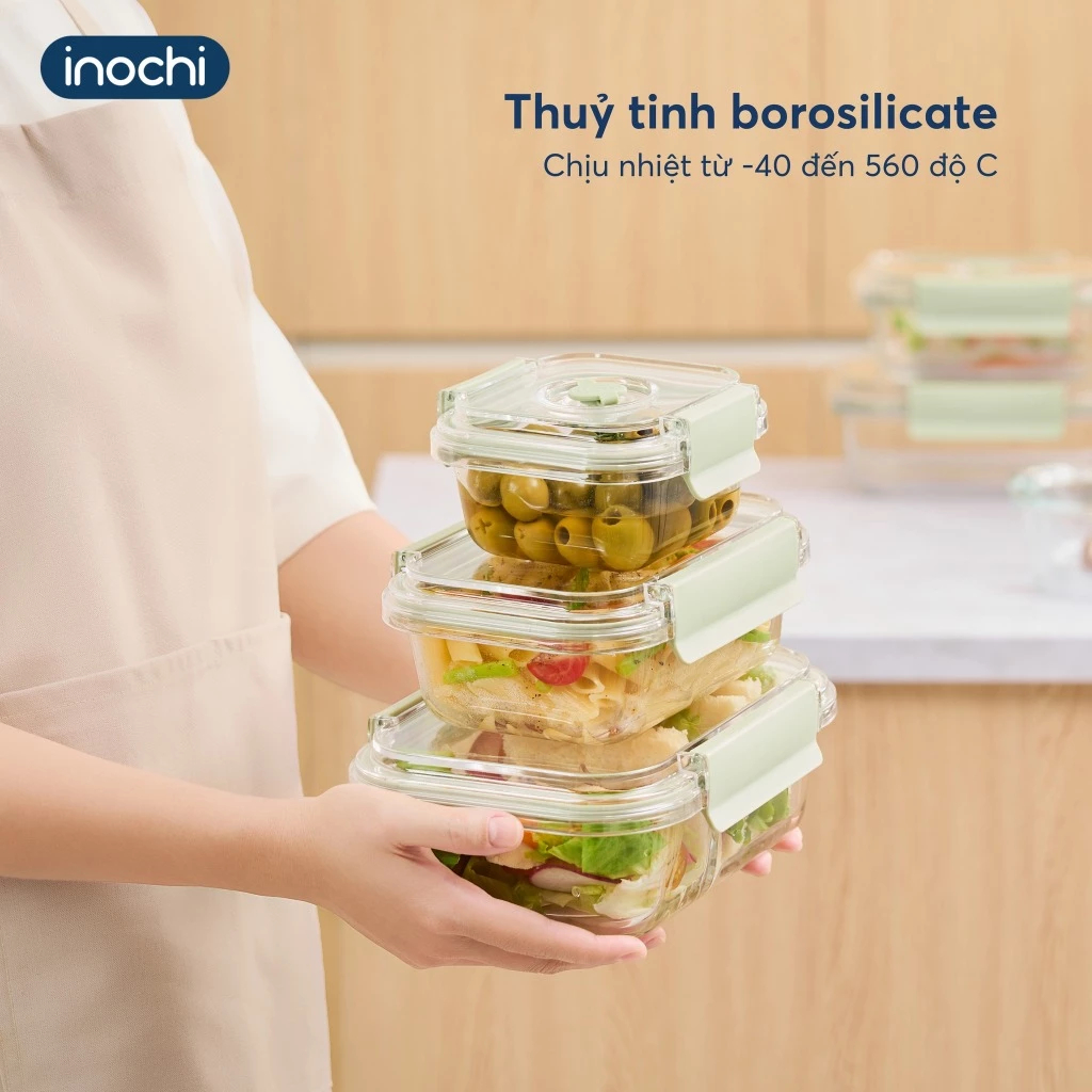 Hộp thủy tinh NIKKO VALVE Inochi từ thủy tinh cao cấp, chịu nhiệt 560*, an toàn với lò vi sóng, lò nướng