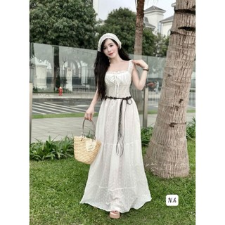 Váy maxi ren chất liệu thô boil siêu mát màu trắng dành cho chị em mặc đi biển đi chơi du lịch sang - Baotrang.clothes