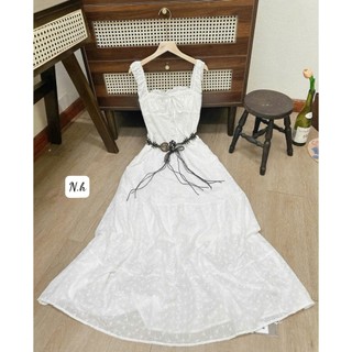 Váy maxi ren chất liệu thô boil siêu mát màu trắng dành cho chị em mặc đi biển đi chơi du lịch sang - Baotrang.clothes