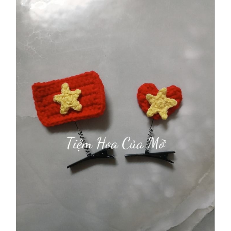 Kẹp Tóc Cờ Đỏ Sao Vàng , Kẹp Tóc Lò Xo Len