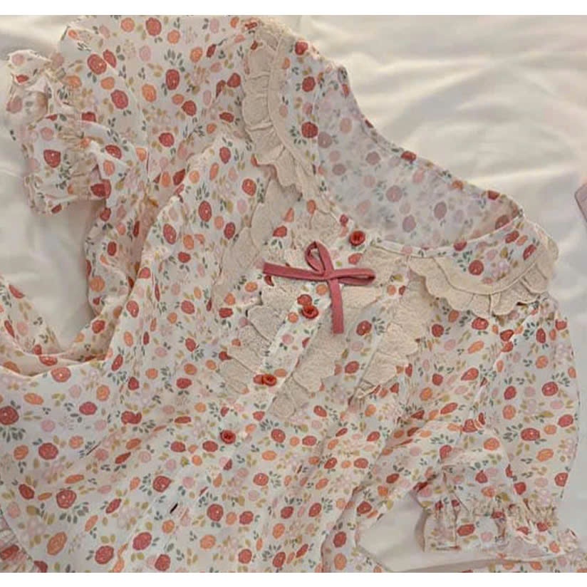 Set đồ ngủ nữ ray ngắn quần short kiểu công chúa có nơ xinh, bộ pijama nữ mặc nhà mùa hè thấm hut mồ hôi hcom25394