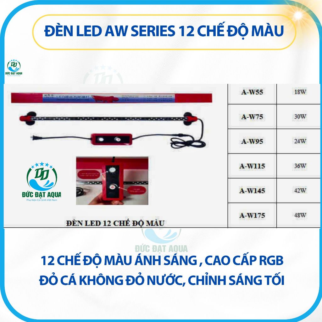 đèn led aw series 12 chế độ màu RGB đỏ cá k đỏ nước,cho cá rồng và tất cả các loại cá cảnh 2