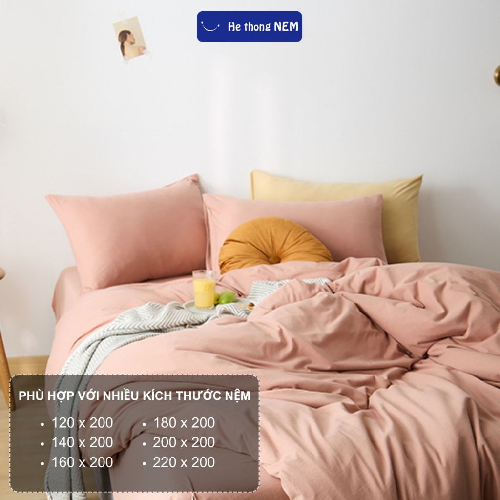Ảnh Bộ Chăn Ga Gối Đệm He thong NEM Cao Cấp Bộ Vỏ Chăn Drap Ga Ra Gối Nệm Đệm 5 Món Cotton Trơn Phủ Trải Giường 4