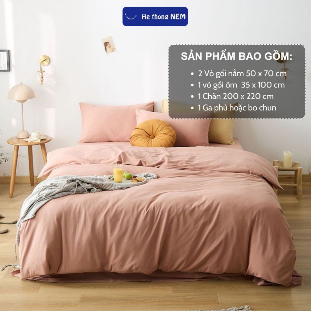 Ảnh Bộ Chăn Ga Gối Đệm He thong NEM Cao Cấp Bộ Vỏ Chăn Drap Ga Ra Gối Nệm Đệm 5 Món Cotton Trơn Phủ Trải Giường 3