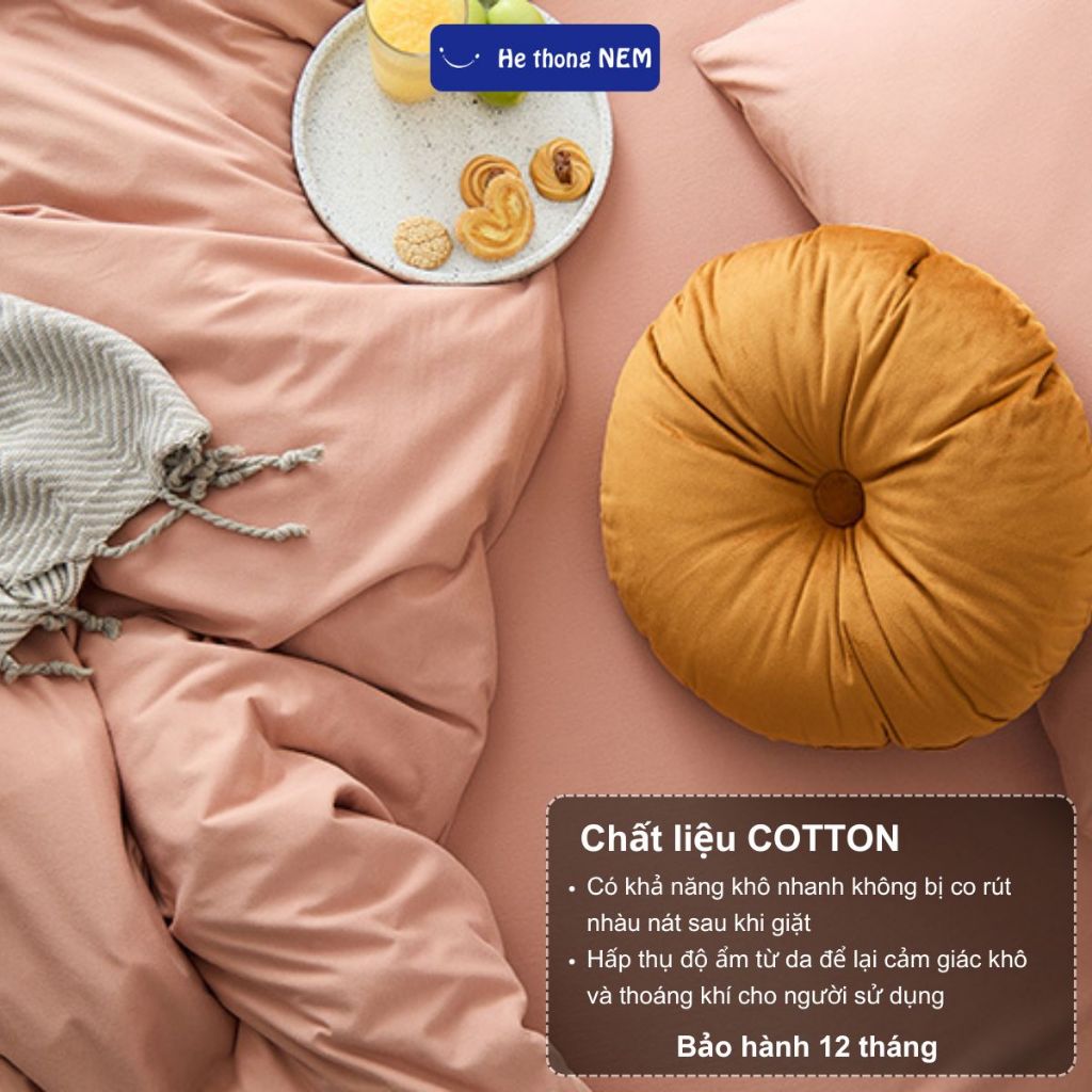 Ảnh Bộ Chăn Ga Gối Đệm He thong NEM Cao Cấp Bộ Vỏ Chăn Drap Ga Ra Gối Nệm Đệm 5 Món Cotton Trơn Phủ Trải Giường 2