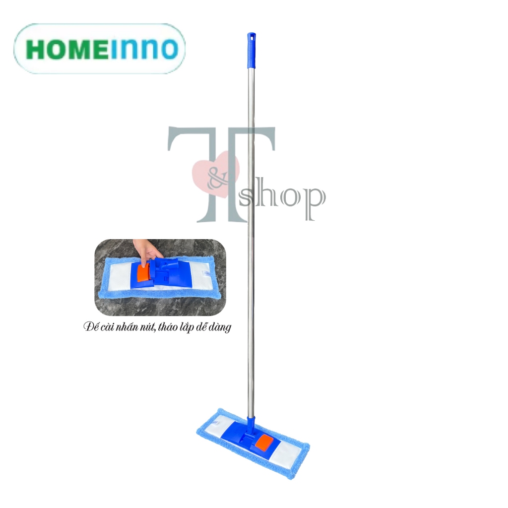 Cây Lau Nhà Inox Tấm Lau Microfiber Mịn / San hô 40cm Bản Nhựa Cài Homeinno CÁN THẲNG