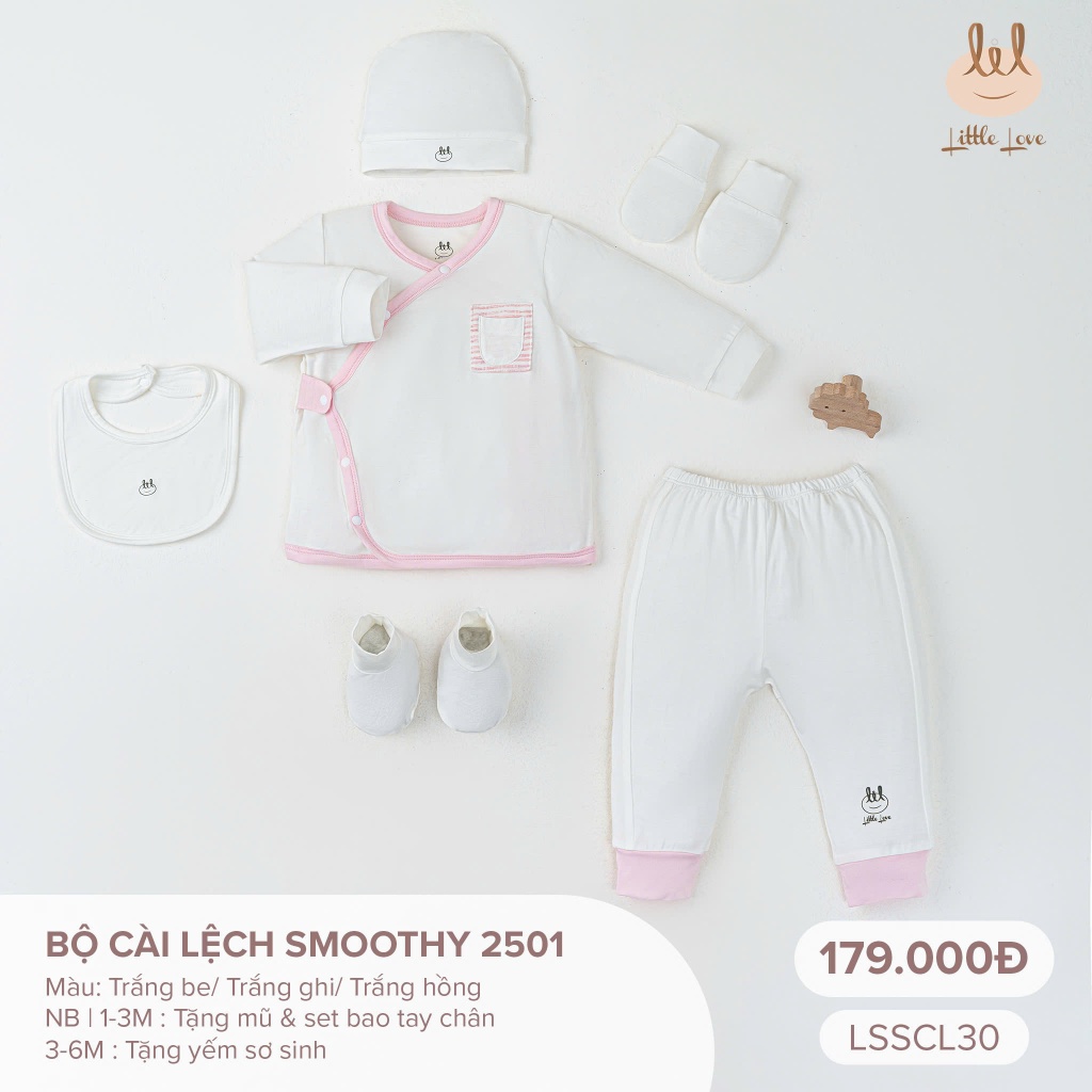 Bộ cài lệch chất liệu smoothy cho trẻ từ sơ sinh little love
