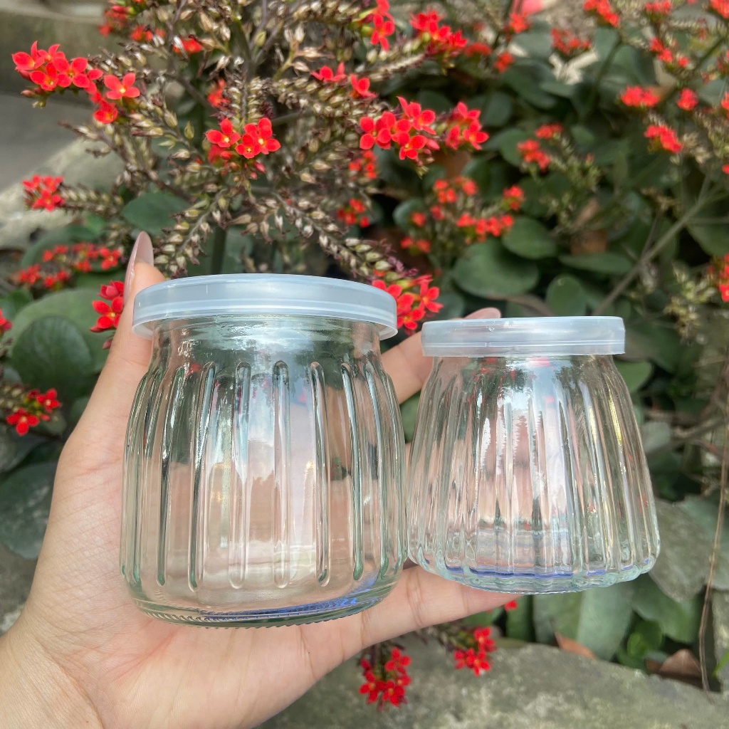 Combo 12 Hũ sữa chua thủy tinh dáng sọc 100ml 200ml