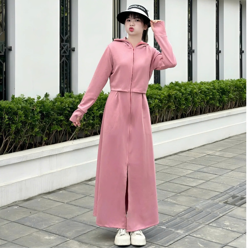 Áo chống nắng nữ toàn thân dáng dài vải umi croptop loại 1 , áo choàng chống nắng váy liền thân 2 lớp thân trên mới nhất