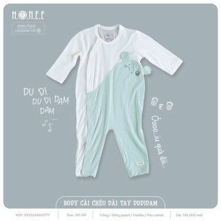Body dài tay cài chéo hrnee duidam sz 0-3,3-6,6-9 chất mềm mát,mặc điều hoà