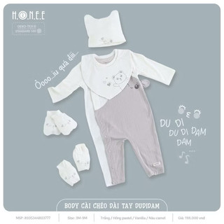 Body dài tay cài chéo hrnee duidam sz 0-3,3-6,6-9 chất mềm mát,mặc điều hoà