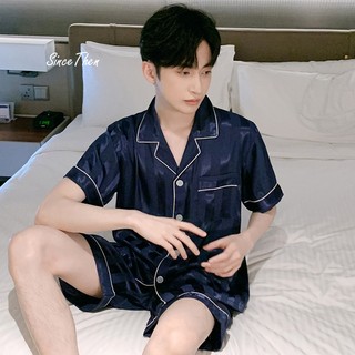 Đồ ngủ cho nam ngắn mùa hè mềm mịn mát, pijama lụa nam vải satin (kèm ảnh cận vải) - Sincethen