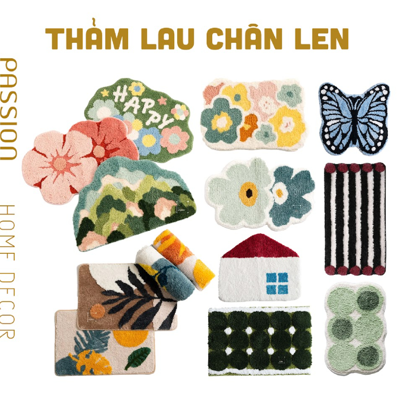 Thảm Lau Chân Len Siêu Thấm Chống Trượt Họa Tiết Dễ Thương Trang Trí Cửa Ra Vào