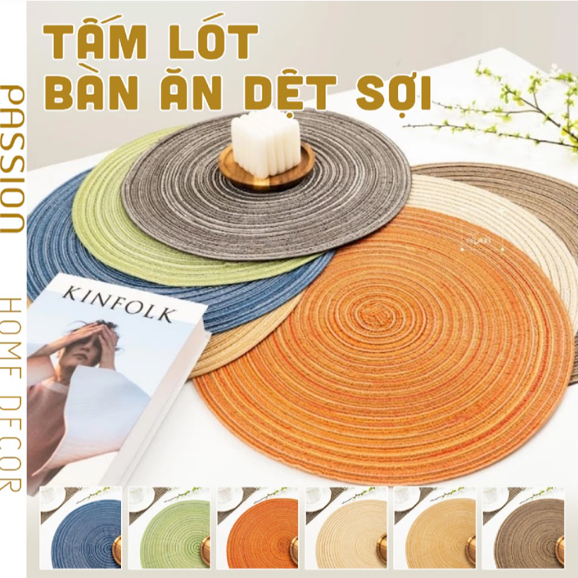 Tấm Lót Bàn Ăn Đan Sợi Cotton Dệt Cách Nhiệt Trang Trí Bàn Ăn Nhà Hàng, Khách Sạn