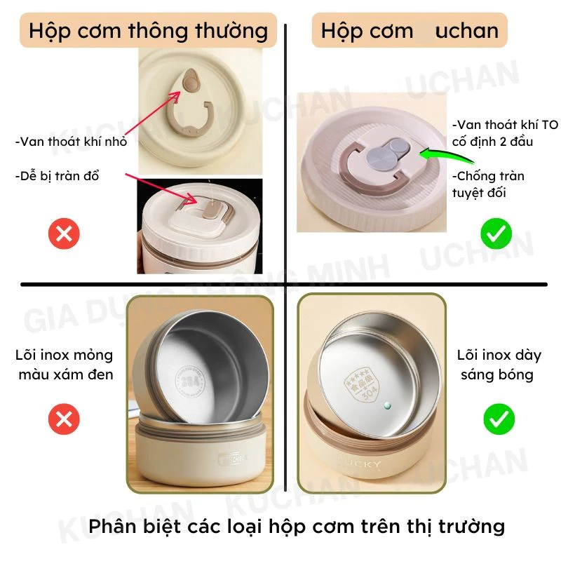 Hộp cơm giữ nhiệt Uchan Hộp đựng cơm văn phòng Tặng Túi, Cà mên giữ nhiệt dùng được trong