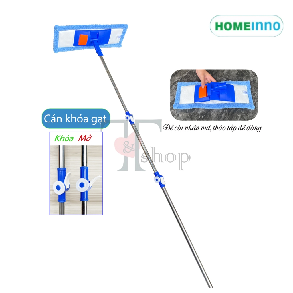 Cây Lau Tường, Lau Trần Nhà, Lau Kính Trên Cao Kiểu Cài Tấm SAN HÔ/ MỊN Bảng 40cm Homeinno Cán 3 Mét KHÓA GẠT