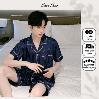 Đồ ngủ cho nam ngắn mùa hè mềm mịn mát, pijama lụa nam vải satin (kèm ảnh cận vải) - Sincethen