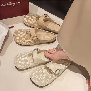 Dép Sục Nữ Mary Jane Quai Đai Lưới Hoa Phong Cách Hàn Quốc 2025