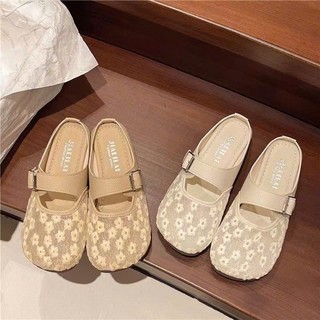 Dép Sục Nữ Mary Jane Quai Đai Lưới Hoa Phong Cách Hàn Quốc 2025