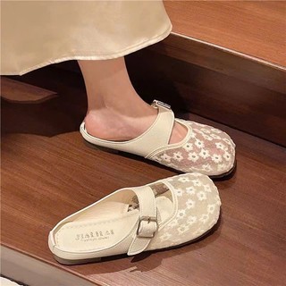 Dép Sục Nữ Mary Jane Quai Đai Lưới Hoa Phong Cách Hàn Quốc 2025