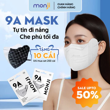 Thùng 200-100 chiếc Khẩu Trang 9A Monji 5 Lớp Than Hoạt Tính Hỗ Trợ Chống Nắng Và Lọc Bụi Che Phủ Rộng