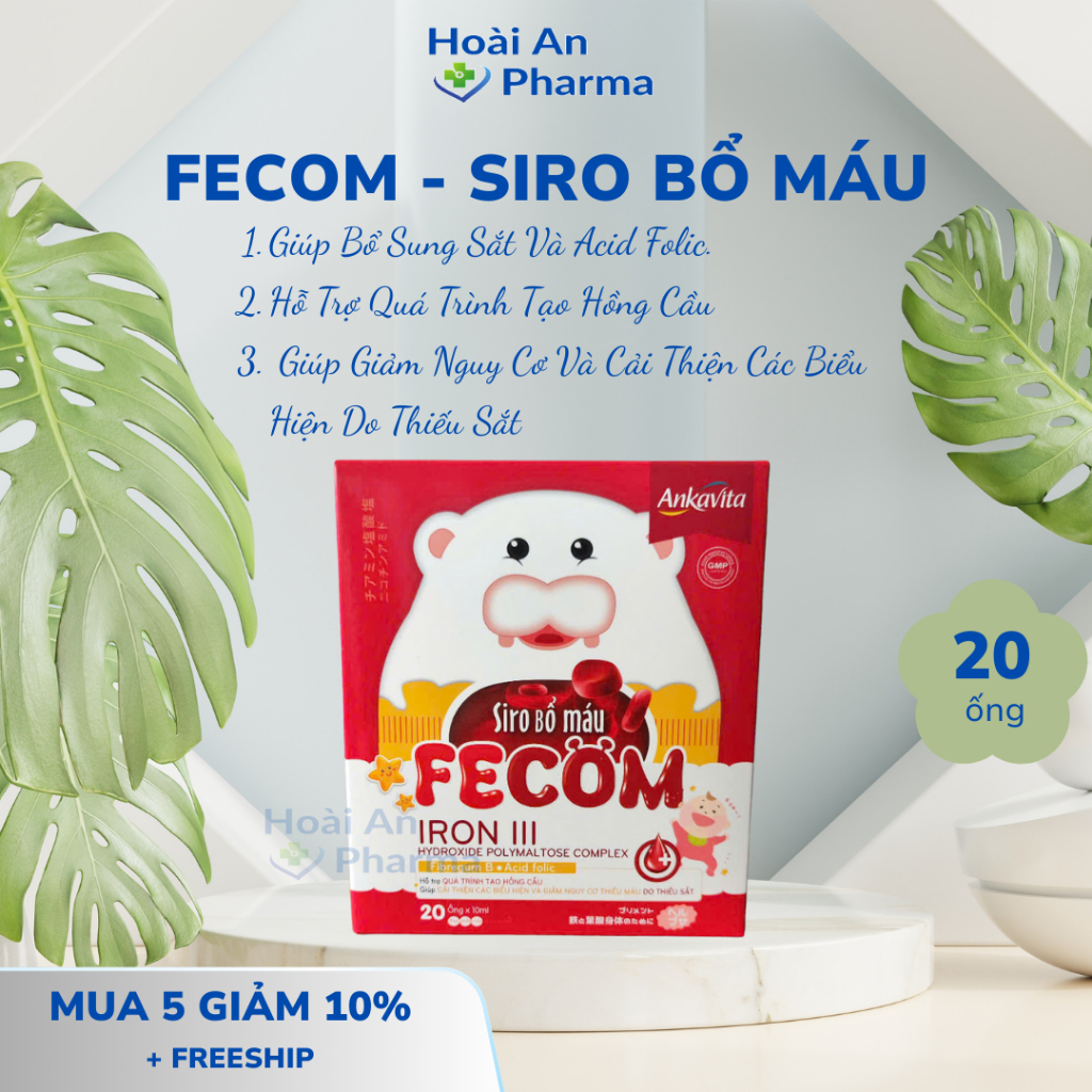 Siro, sắt nước cho bà bầu và trẻ em FECOM GOLD, Hộp 20 ống x 10ml ...