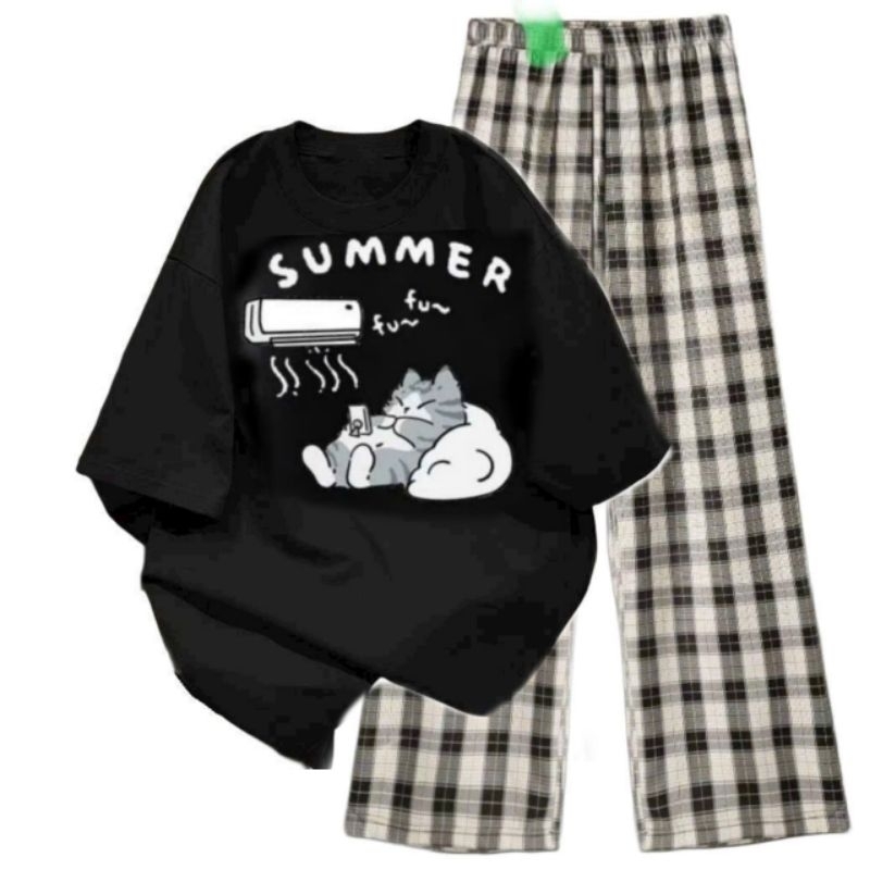 Tổng hợp các sét bộ Quần ống rộng + mix áo phông unisex form rộng- Chữ SUMMER