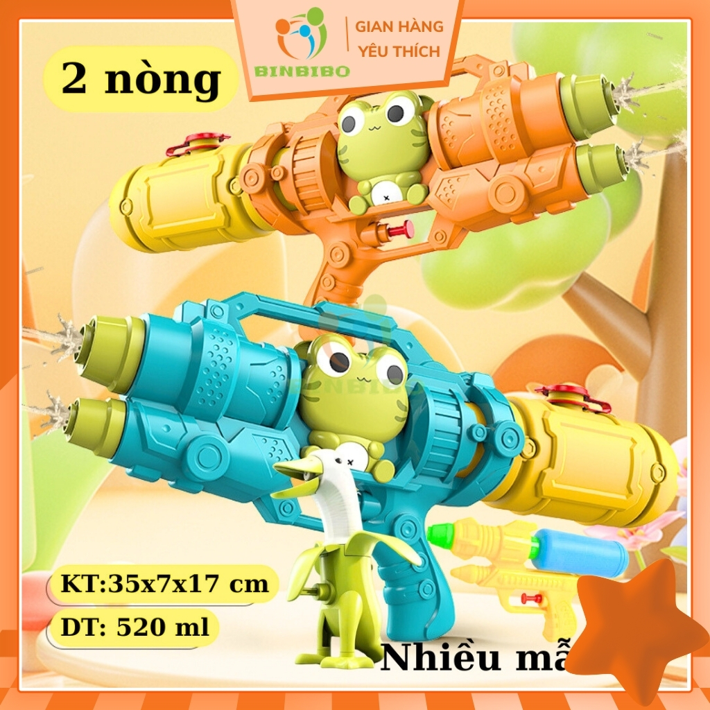 Súng phun nước đồ chơi size lớn 2 nòng chơi ngoài trời đi bơi hoặc lễ hội nước cho bé Binbibo