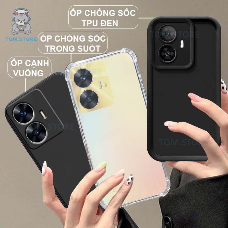 Ốp lưng Realme C55 chống sốc đen,chống trơn trượt,TPU viền vuông,chống sốc trong suốt silicon