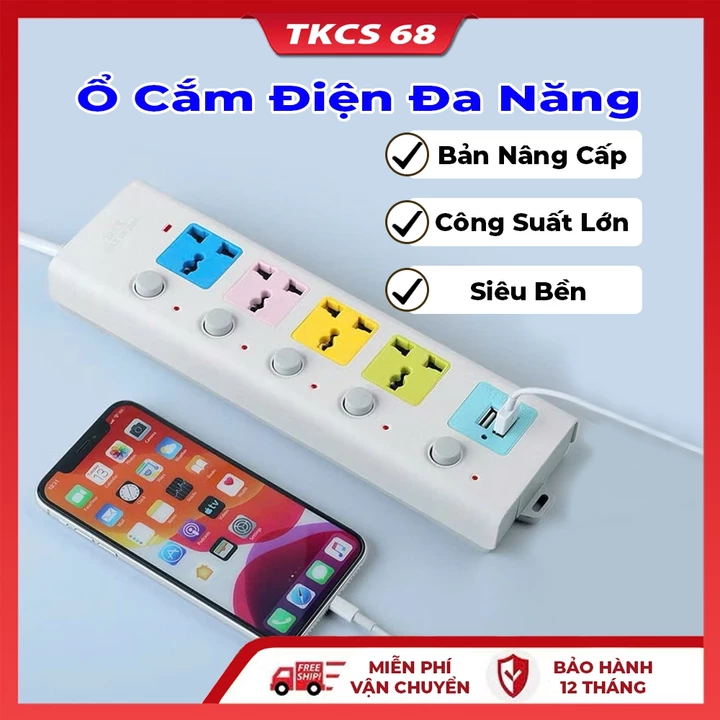 Ổ Cắm Điện Đa Năng M1Dây Dài Ổ Cắm Điện Thông Minh Công Suất Lớn 2 Cổng Cắm USB Chống Giật An Toàn