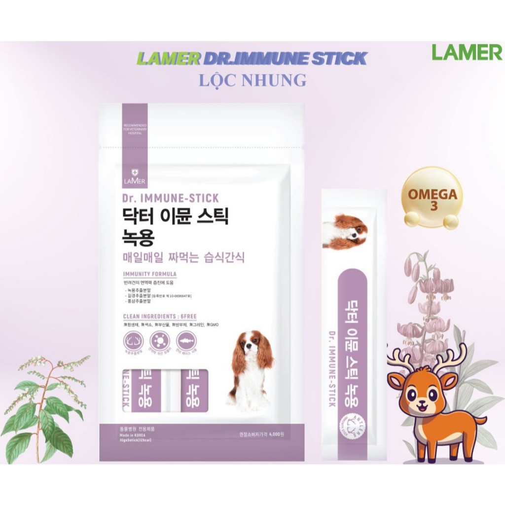 Sốt Thưởng Cho Chó Lộc Nhung&Cá Hồi hồi phục sức khoẻ tăng cường miễn dịch Dr Immune Stick 50g