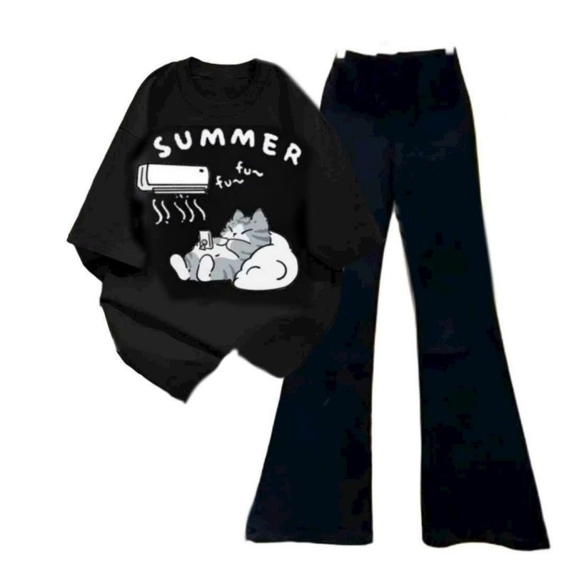 Tổng hợp các sét bộ Quần ống rộng + mix áo phông unisex form rộng- Chữ SUMMER