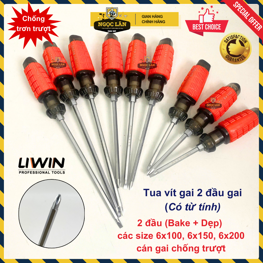 [Giá 3 cây] Tua vít 2 đầu gai dẹp và bake 6 li 1 tất,1.5 tất, 2 tất chống trơn trượt