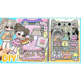 Đồ chơi bóc dán nhà Mèo Pusheen - Búp bê giấy Gacha