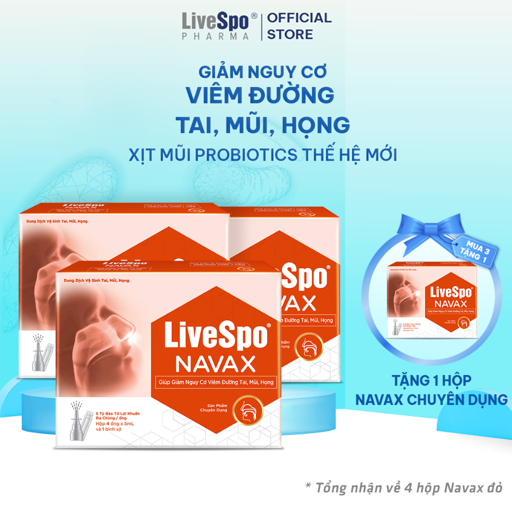 Ảnh Combo 3 Hộp Xịt mũi, họng chứa Bào tử lợi khuẩn Livespo Navax chuyên dụng [Mua 3 tặng 1] Hộp 10 ống 1
