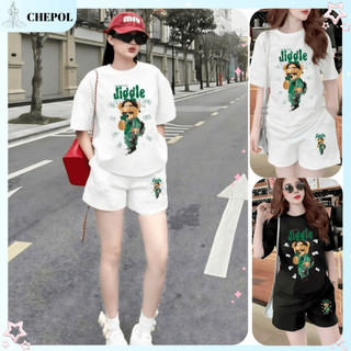 Set ( Áo Thun Trắng + Quần đùi ) Áo Phông Nữ Chepol UNISEX,Cổ Tròn, Tay Ngắn, Chất Cotton Co Dãn 2 Chiều CP_15644
