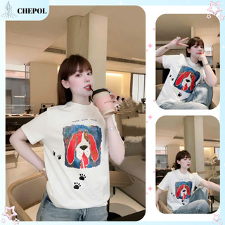Áo thun Nữ CHEPOL Cao Cấp, Form Vừa, In Dog, Áo Phông Tay Ngắn, Cổ Tròn, Chất Cotton 4 Chiều, Có Bigsize 100kg- 379 (QN)