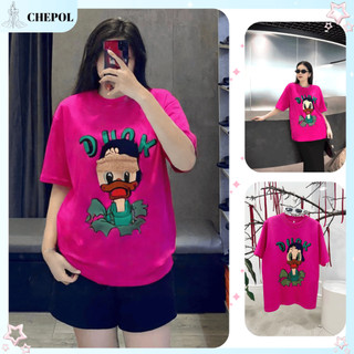 Áo thun Chepol màu hồng tương in hình nổi chú vịt vàng cao cấp, áo phông chất cotton co dãn 4 chiều - CP_x5071