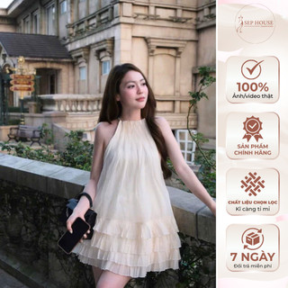 Đầm cổ yếm dáng suông xếp ly đính ngọc 2 màu nịnh da, tiểu thư, sang trọng _SEP House