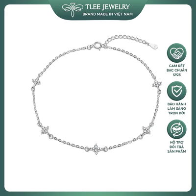 Lắc chân bạc nữ TLEE mặt hoa nhí bốn cánh xinh xắn TLEE JEWELRY LC0135