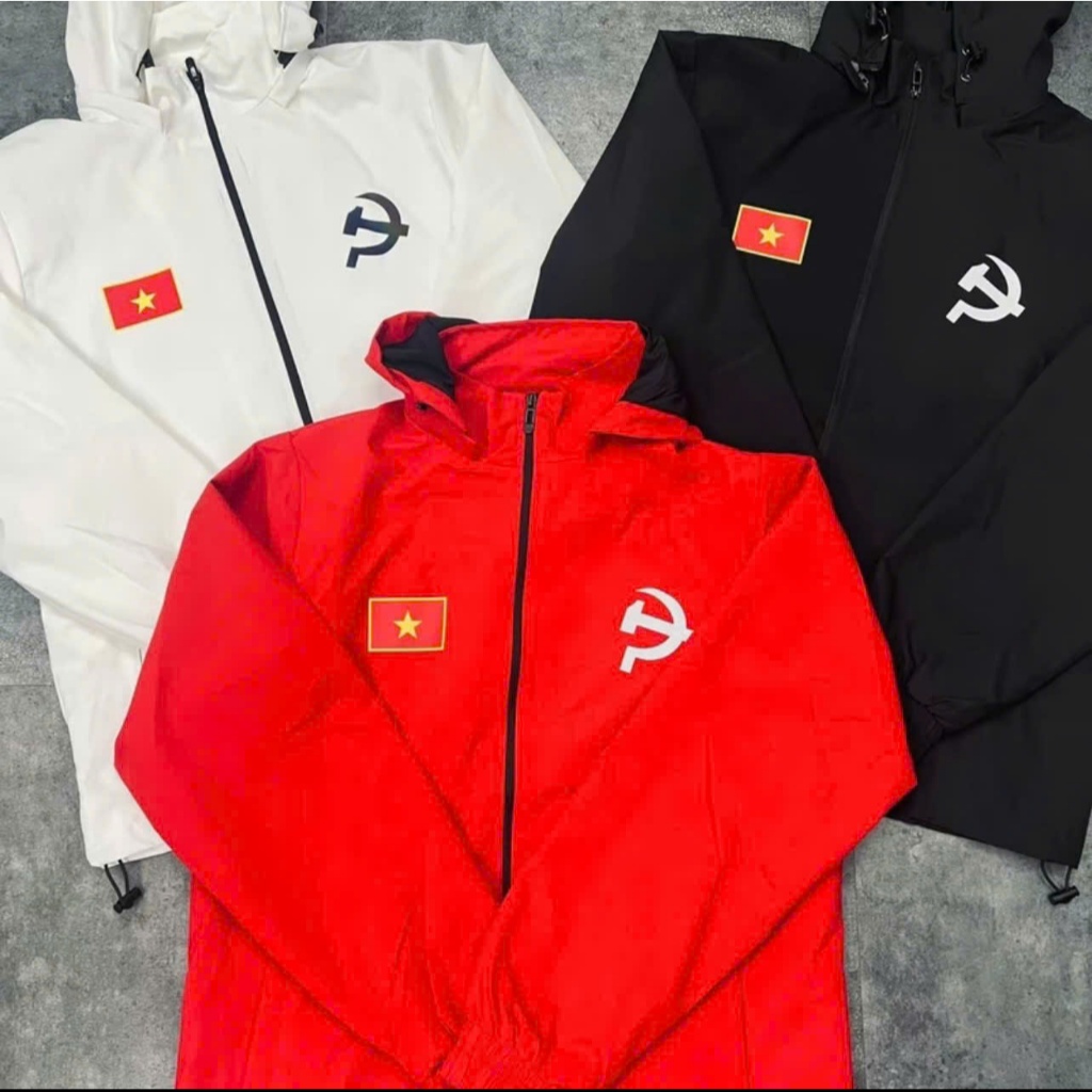 Áo gió hai lớp cờ Đảng chống thấm nước logo phản quang phù hợp chơi thể thao chạy bộ