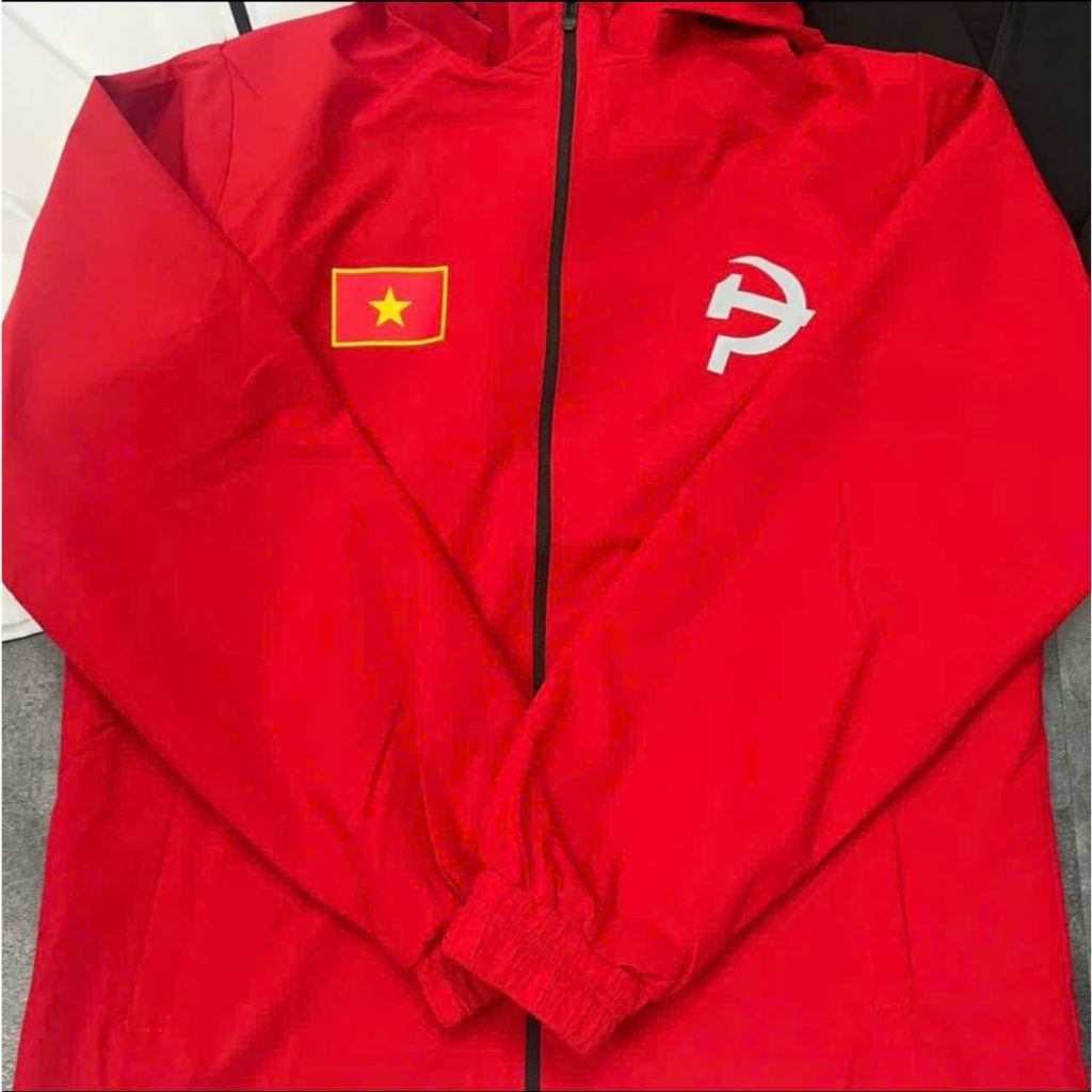 Áo gió hai lớp cờ Đảng chống thấm nước logo phản quang phù hợp chơi thể thao chạy bộ