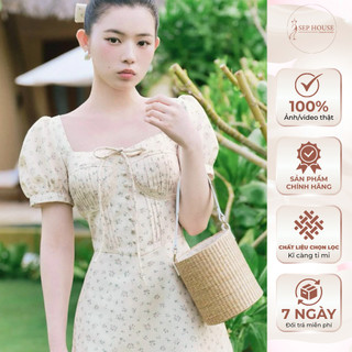 (Hàng may chuẩn loại 1) Đầm hoa nhí cổ vuông phối ren _SEP House