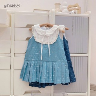 Quần áo trẻ em, Váy hè bé gái chất bò giấy mềm dáng xếp ly 2 màu cho bé V669 | Tiểu Yến KID