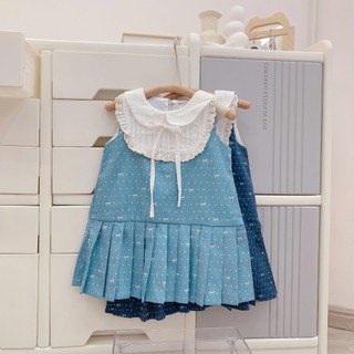 Quần áo trẻ em, Váy hè bé gái chất bò giấy mềm dáng xếp ly 2 màu cho bé V669 | Tiểu Yến KID