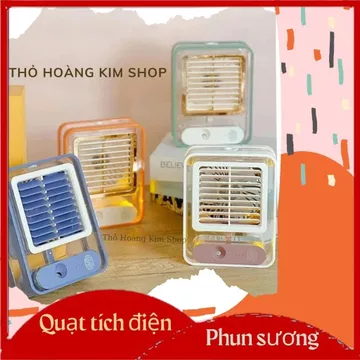 Quạt phun sương tích điện có led, Quạt hơi nước mini, Quạt tích điện 3 chế độ gió, Quạt hơi nước phun sương, Quạt để bàn