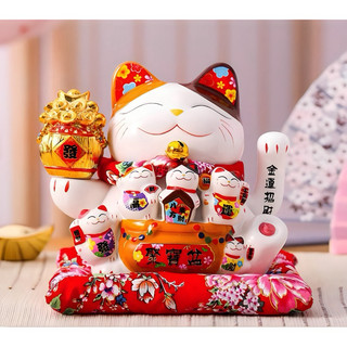 (Giá siêu rẻ) Mèo Thần Tài May Mắn Màu Trắng Cao 18cm
