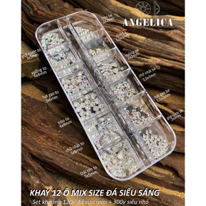 khay 12 Ô Mix Size Đá Siêu Sáng ANGELICA ( 420 Viên ) - Trang Trí Móng Siêu Đẹp K12-DSS